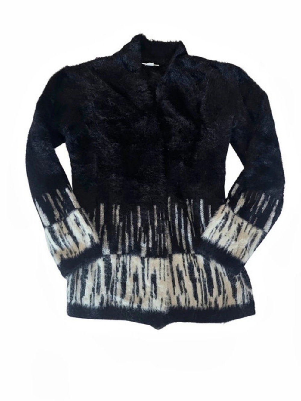 Venario Color Block Knit Sweater in Black & Cream Size Medium
